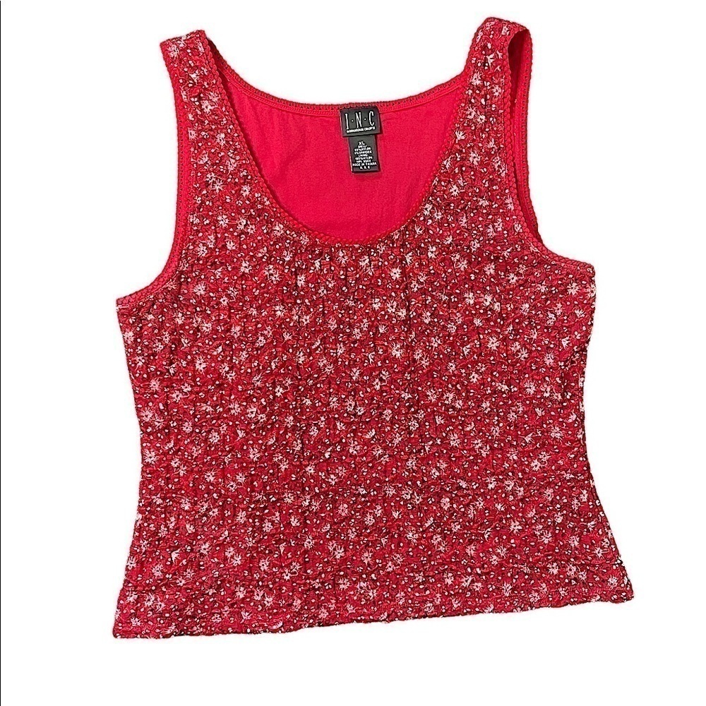 I.N.C red sleeveless floral textured tank top